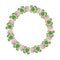 Watercolor circle frame with clover flowers and leaves. Botanical wreath of the meadow pink clover. Trefoil illustration isolated