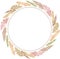 Watercolor circle frame with colorful pampas grass. Tropical template. Blush pink and beige colors.