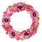 Watercolor circular  floral frame. Delicate poppy flowers.