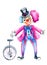 Watercolor circus clown and monocycle