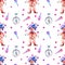 Watercolor circus juggling clowns and monocycles seamless pattern