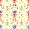 Watercolor circus juggling clowns and monocycles seamless pattern