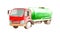 Watercolor cistern tank truck with a green cylinder and a red cabin  isolated on white background