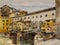 Watercolor cityscape with Ponte Vecchio bridge with Arno river, Florence, Tuscany, Italy, original painting art