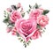 Watercolor Classic Valentine Clipart, Roses in the shape of a heart , Ai Generate