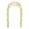 Watercolor classic wedding arch. Hand drawn wood bohemian archway with flower bouquets and greenery isolated on white