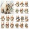 Watercolor clip art of Christmas polar bear in cute pose wearing scarf on white background