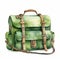 watercolor clipart of green traveling bag on white background generative AI