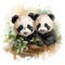 Watercolor Clipart Image of Two Happy Baby Pandas on a White Background AI Generated