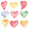 Watercolor clipart with multicolored hearts