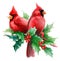 Watercolor cliparts. Christmas and winter red bird cardinals.