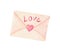 Watercolor closed craft envelope with pink heart isolated on white background