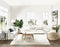 Watercolor of Coastal Hampton living room with mock white wall and cozy interior