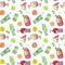 Watercolor cocktails and fruits seamless pattern
