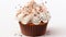 Watercolor Cocoa Cupcake with Pieces of White and Milky Chocholate Isolated Pastel and Soft Colors on White Selective Focus