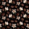 Watercolor coffee beans and plant seamless pattern. Hand drawn flowers and coffee on black background. Floral backdrop