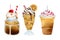Watercolor coffee drinks frappuccino with toppings cookie and cherry isolated illustration