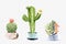 Watercolor collection cactus cacti and succulents in pots.