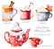 Watercolor collection with a choice of hot drinks:apple cider,tea,chocolate,cappuccino.