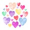 Watercolor collection of decorative hearts in joyful colors