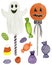 Watercolor collection of Halloween candies and lollipops, colorful holiday sweets for various festive products.