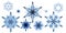 Watercolor collection of nine ornate beautiful snowflakes isolated on white background. Transparent ice patterns with