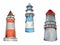 watercolor collection of three lighthouses on a white background.