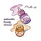 Watercolor colored permanent makeup pigment bottle and splash