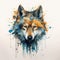 Watercolor colored wolf head illustration portrait for print on white background.