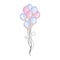 Watercolor colorful balloon bunches. Pastel pink,blue and beige balloons illustration isolated on white background. Birthday party