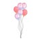 Watercolor colorful balloon bunches. Pastel pink,blue,peach and orange balloons illustration isolated on white background.