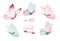 Watercolor colorful butterflies, isolated on white background. blue, yellow, pink and red butterfly illustration.