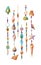 Watercolor colorful chains with sea shells, beads, crystals isolated on white background.