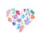 Watercolor colorful crystals and gems in shape of heart.