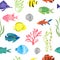 Watercolor colorful fish seamless pattern.