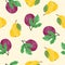 Watercolor colorful fruit pattern with pear and passion fruit