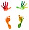 Watercolor colorful handprint and footprint