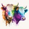 Watercolor colorful illustration of a cows sketch. Watercolor farm animals