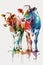 Watercolor colorful illustration of a cows sketch. Watercolor farm animals