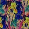 Watercolor colorful irises in seamless pattern.