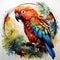 Watercolor colorful parrots on white. Generative AI