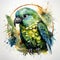 Watercolor colorful parrots on white. Generative AI