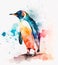Watercolor colorful penguin painting on white background. Realistic bird illustration. Created with Generative AI