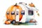 Watercolor colorful vintage camper trailer halloween theme