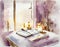 Watercolor of Comforting winter bedroom with warm soft