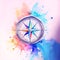 Watercolor Compass Illustration with Colorful Paint Splash. Aquarelle Style Design on Nautical or Adventure Theme for