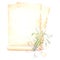 Watercolor composition papyrus, aged sheets paper with bouquet of white snowdrops flower with bow and tag. Isolated hand