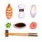 Watercolor composition of traditional Japanese nigiri sushi