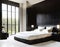 Watercolor of Contemporary bedroom featuring sleek black marble and side