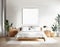 Watercolor of Contemporary bedroom with white minimalist wooden and paintings